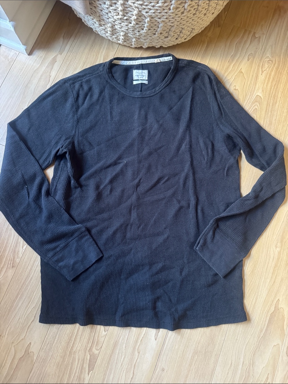 rag & bone Black Waffle Knit Long Sleeve Top